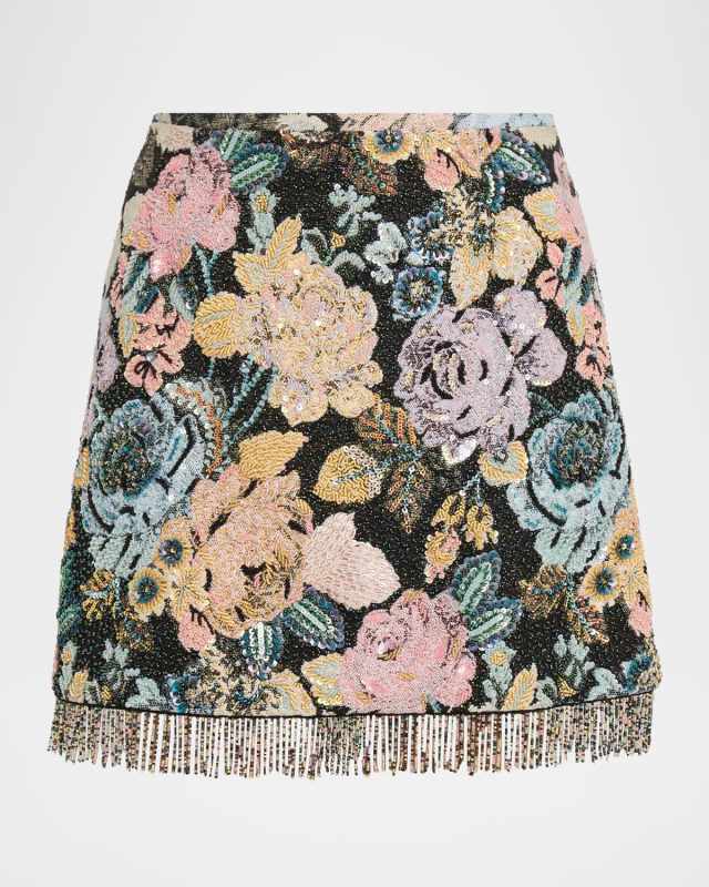 Ana Beaded Floral Jacquard Mini Skirt